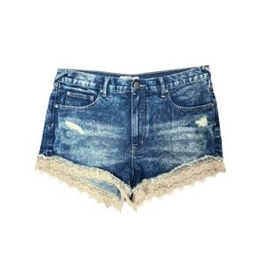 free people lace trim denim shorts